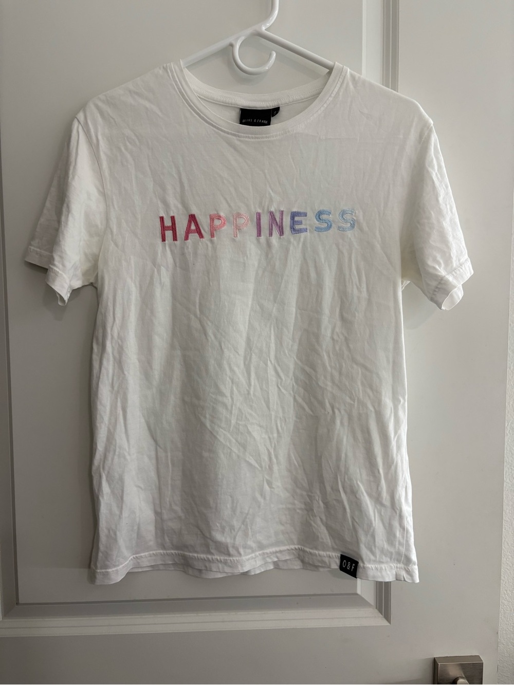 Olive and Frank 'Happiness' Rainbow Embroidered T-Shirt